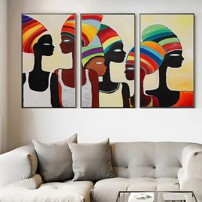 Vibrant African Heritage: Colorful Faces of Graceful Women in Modern Oil Painting