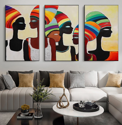 Vibrant African Heritage: Colorful Faces of Graceful Women in Modern Oil Painting