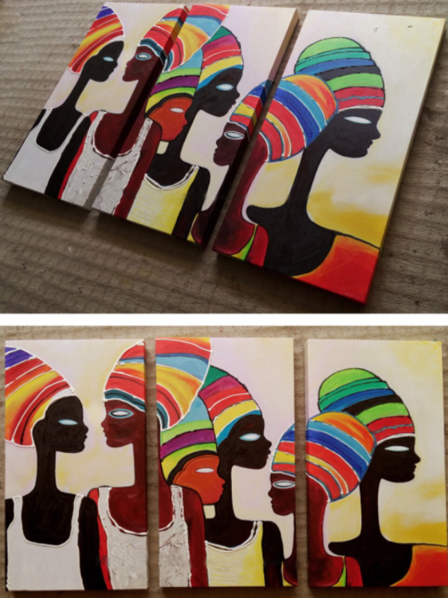 Vibrant African Heritage: Colorful Faces of Graceful Women in Modern Oil Painting