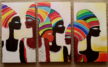 Vibrant African Heritage: Colorful Faces of Graceful Women in Modern Oil Painting