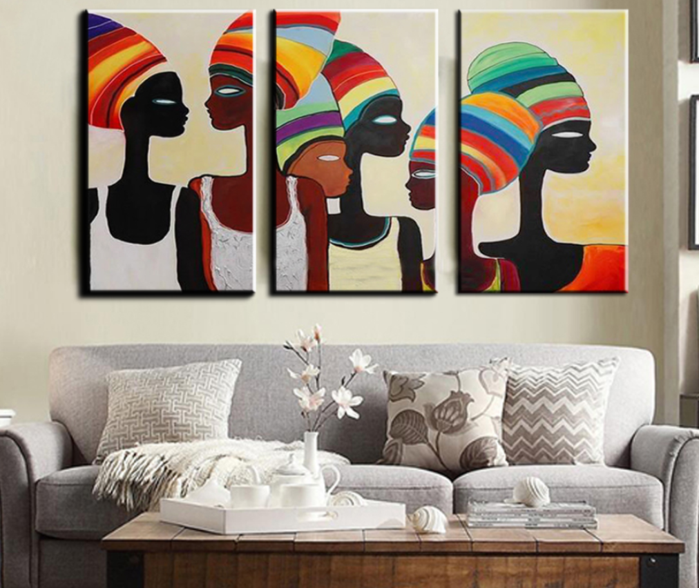 Vibrant African Heritage: Colorful Faces of Graceful Women in Modern Oil Painting