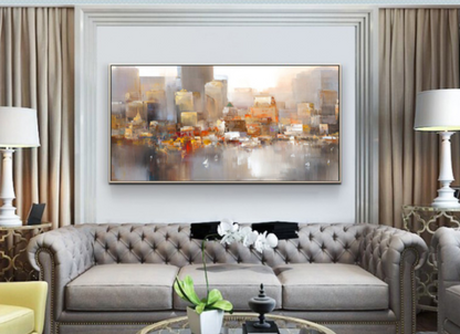 Urban Serenity: Abstract Cityscape Oil Painting for Modern Home Decor