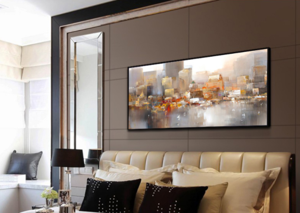 Urban Serenity: Abstract Cityscape Oil Painting for Modern Home Decor