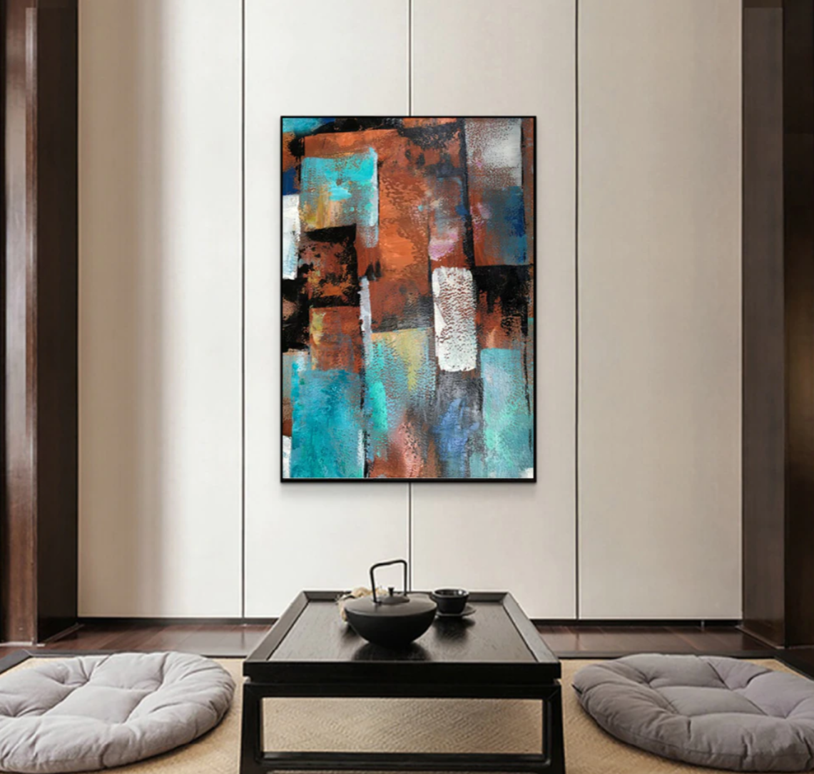 Abstract Oil Painting Dazed Sun - Vibrant Colorful Wall Art for Modern Home Decor