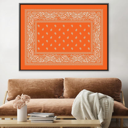 Vibrant Orange Paisley Bandana Oil Painting for Modern Home Decor