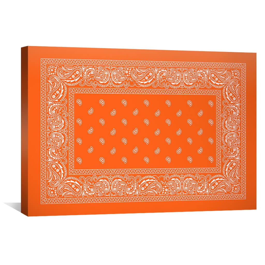 Vibrant Orange Paisley Bandana Oil Painting for Modern Home Decor