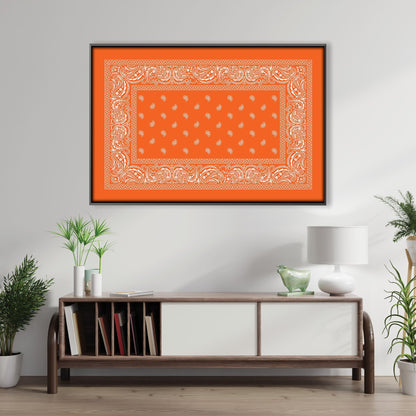 Vibrant Orange Paisley Bandana Oil Painting for Modern Home Decor