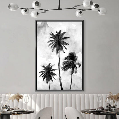 Serene Black and White Palm Tree Oil Painting for Modern Home Decor