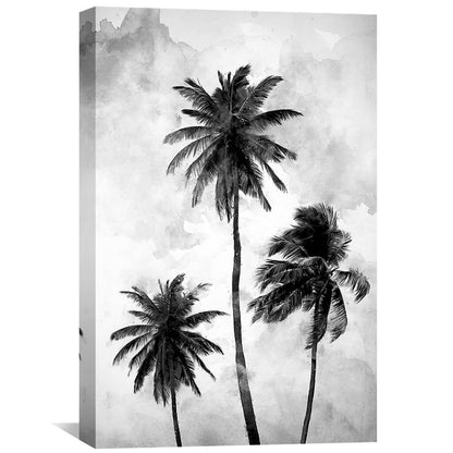 Serene Black and White Palm Tree Oil Painting for Modern Home Decor