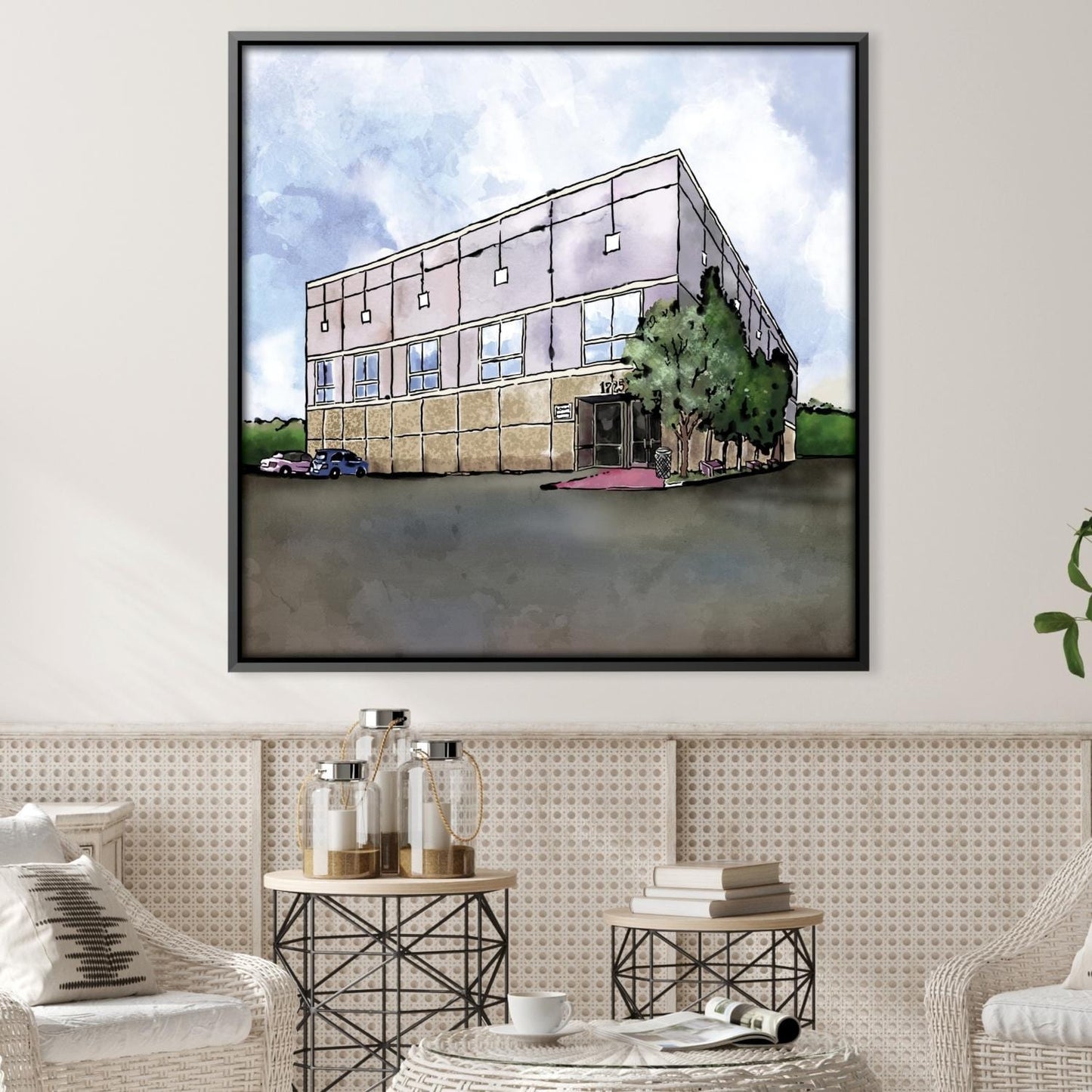 Modern Office Building Oil Painting for Contemporary Workspace Decor