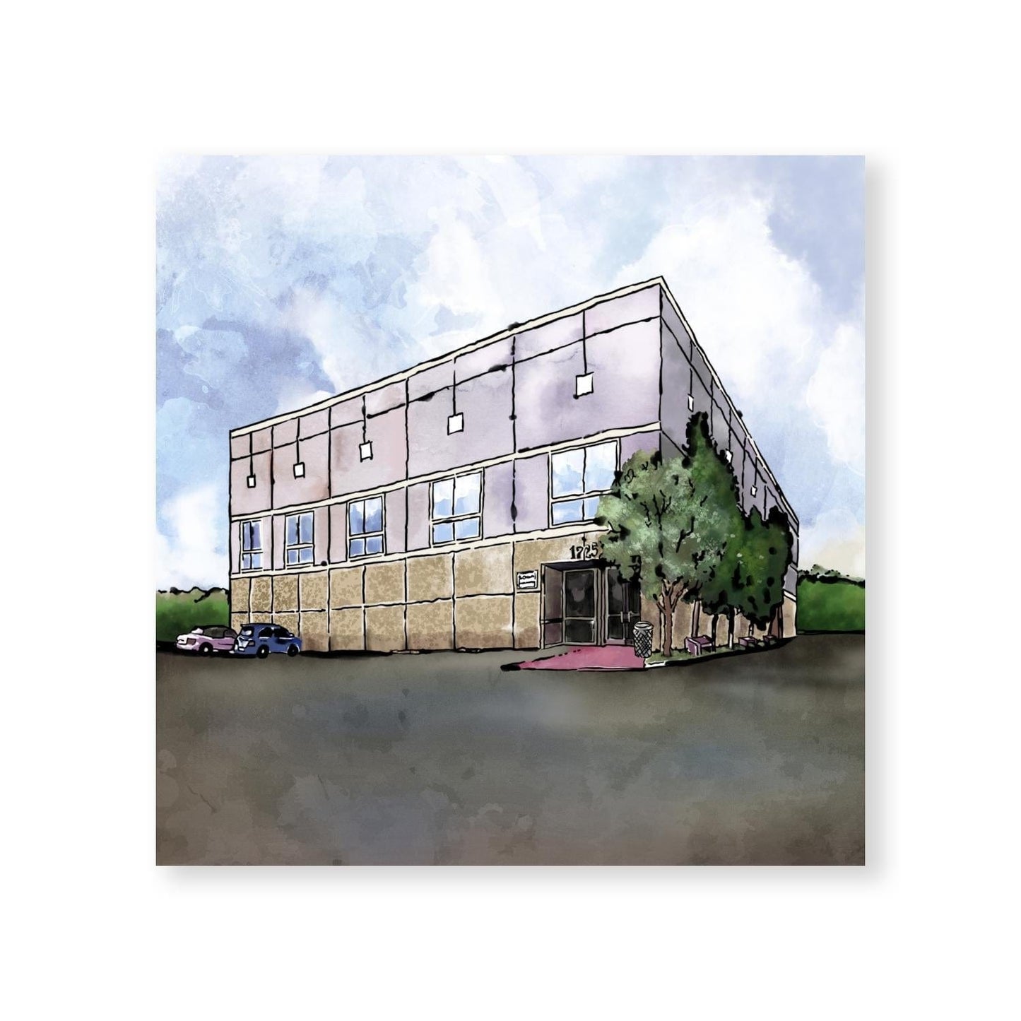 Modern Office Building Oil Painting for Contemporary Workspace Decor