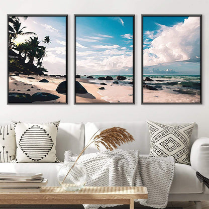 Tropical Paradise Beach Oil Painting - Serene Coastal Landscape Art for Home Decor