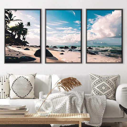 Tropical Paradise Beach Oil Painting - Serene Coastal Landscape Art for Home Decor