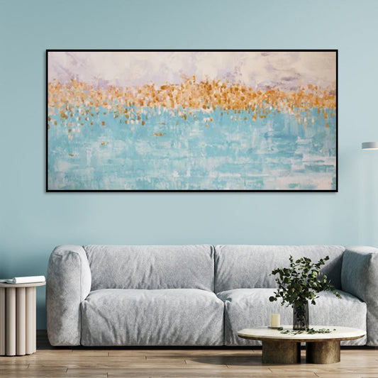 Abstract Seascape with Golden Horizon - Modern Oil Painting for Home Decor