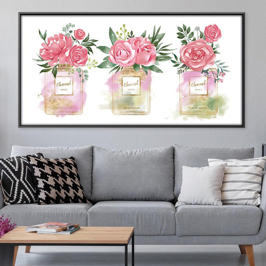 Chic Floral Perfume Bottles Art for Elegant Home Decor