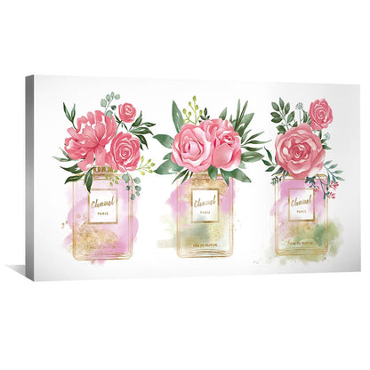 Chic Floral Perfume Bottles Art for Elegant Home Decor