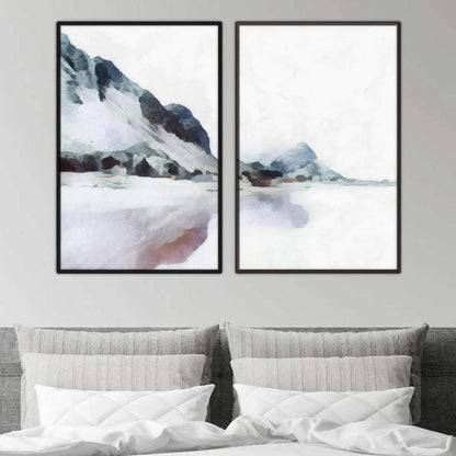 Serene Pastel Mountain Landscape Oil Painting for Elegant Home Decor