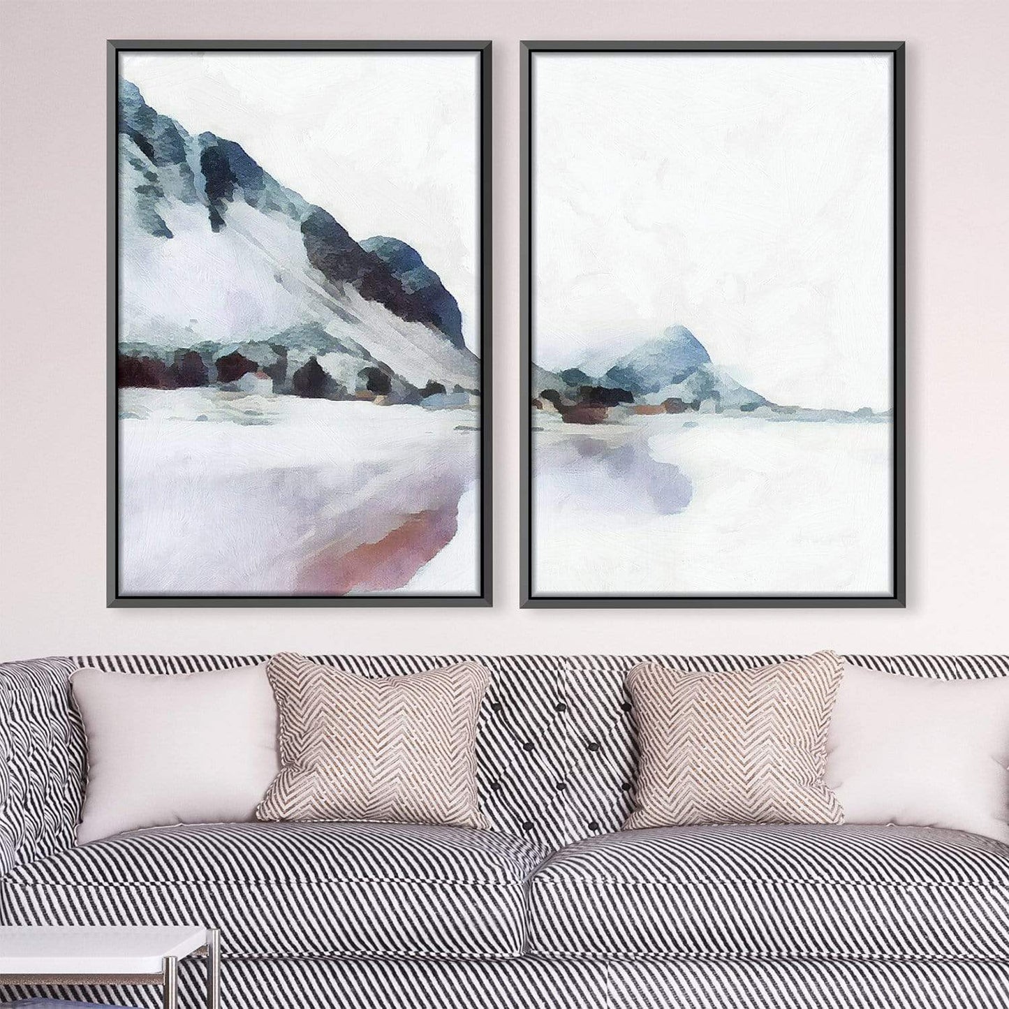 Serene Pastel Mountain Landscape Oil Painting for Elegant Home Decor