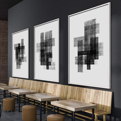 Abstract Black and White Lines Oil Painting for Modern Home Decor