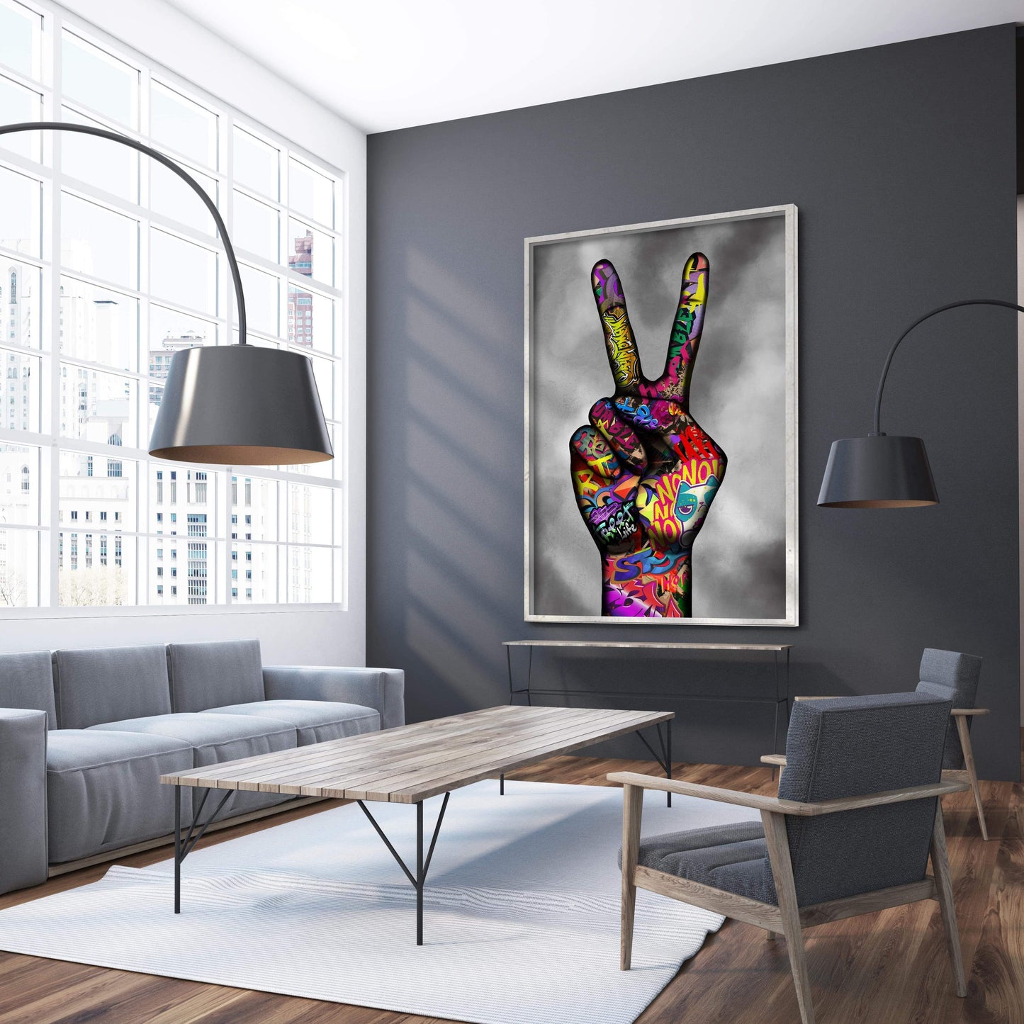 Vibrant Hand of Peace and Unity Modern Oil Painting for Home Decor