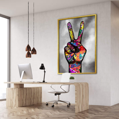 Vibrant Hand of Peace and Unity Modern Oil Painting for Home Decor