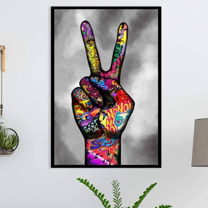 Vibrant Hand of Peace and Unity Modern Oil Painting for Home Decor