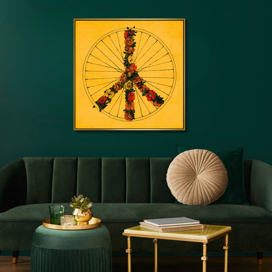 Bohemian Peace Wheel Oil Painting with Floral Accents
