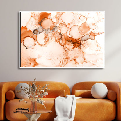 Abstract Peach and Orange Alcohol Ink Canvas Art for Modern Home Decor