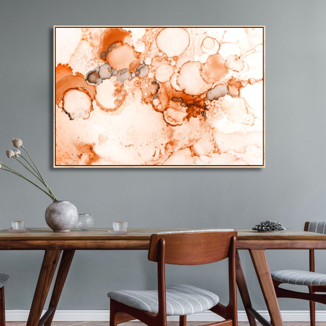 Abstract Peach and Orange Alcohol Ink Canvas Art for Modern Home Decor