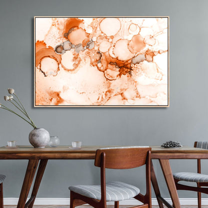 Abstract Peach and Orange Alcohol Ink Canvas Art for Modern Home Decor