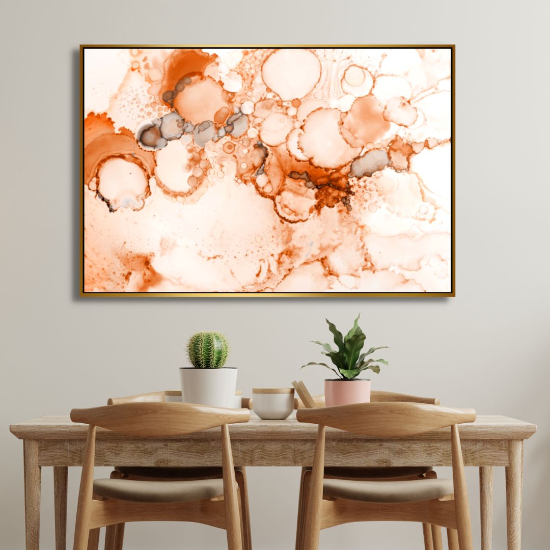 Abstract Peach and Orange Alcohol Ink Canvas Art for Modern Home Decor