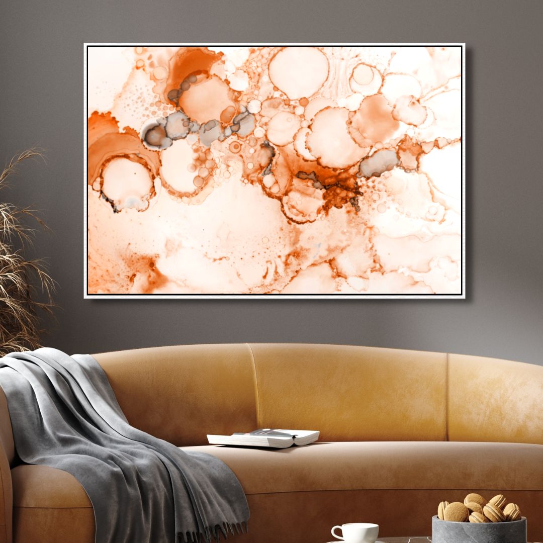 Abstract Peach and Orange Alcohol Ink Canvas Art for Modern Home Decor