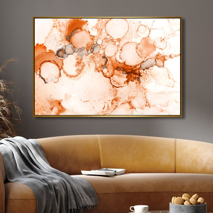 Abstract Peach and Orange Alcohol Ink Canvas Art for Modern Home Decor