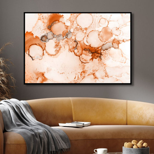 Abstract Peach and Orange Alcohol Ink Canvas Art for Modern Home Decor