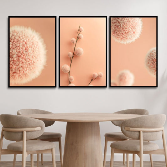 Soft Peach Abstract Floral Triptych Canvas Wall Art for Modern Decor