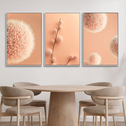 Soft Peach Abstract Floral Triptych Canvas Wall Art for Modern Decor