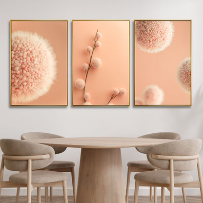 Soft Peach Abstract Floral Triptych Canvas Wall Art for Modern Decor