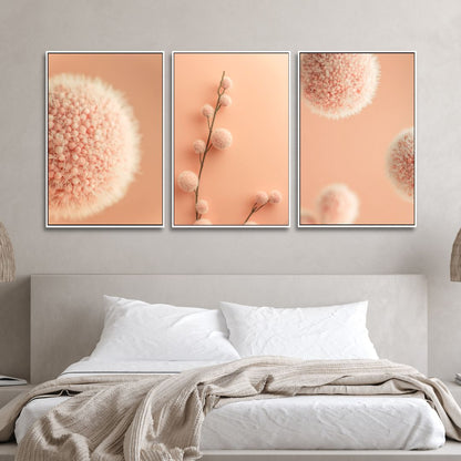 Soft Peach Abstract Floral Triptych Canvas Wall Art for Modern Decor