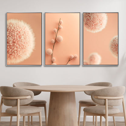 Soft Peach Abstract Floral Triptych Canvas Wall Art for Modern Decor