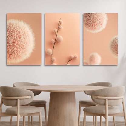 Soft Peach Abstract Floral Triptych Canvas Wall Art for Modern Decor