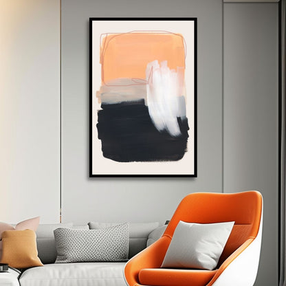 Abstract Oil Painting with Peach, Gray and Beige Brush Strokes for Modern Decor