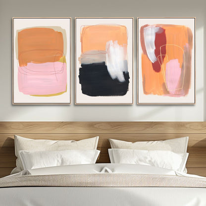 Abstract Oil Painting with Peach, Gray and Beige Brush Strokes for Modern Decor