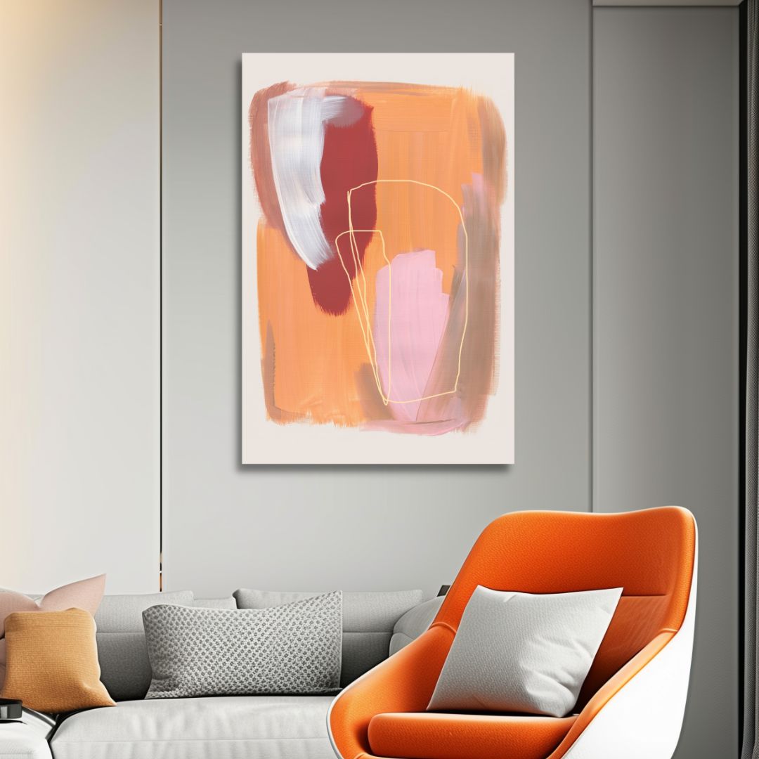 Abstract Oil Painting with Peach, Gray and Beige Brush Strokes for Modern Decor