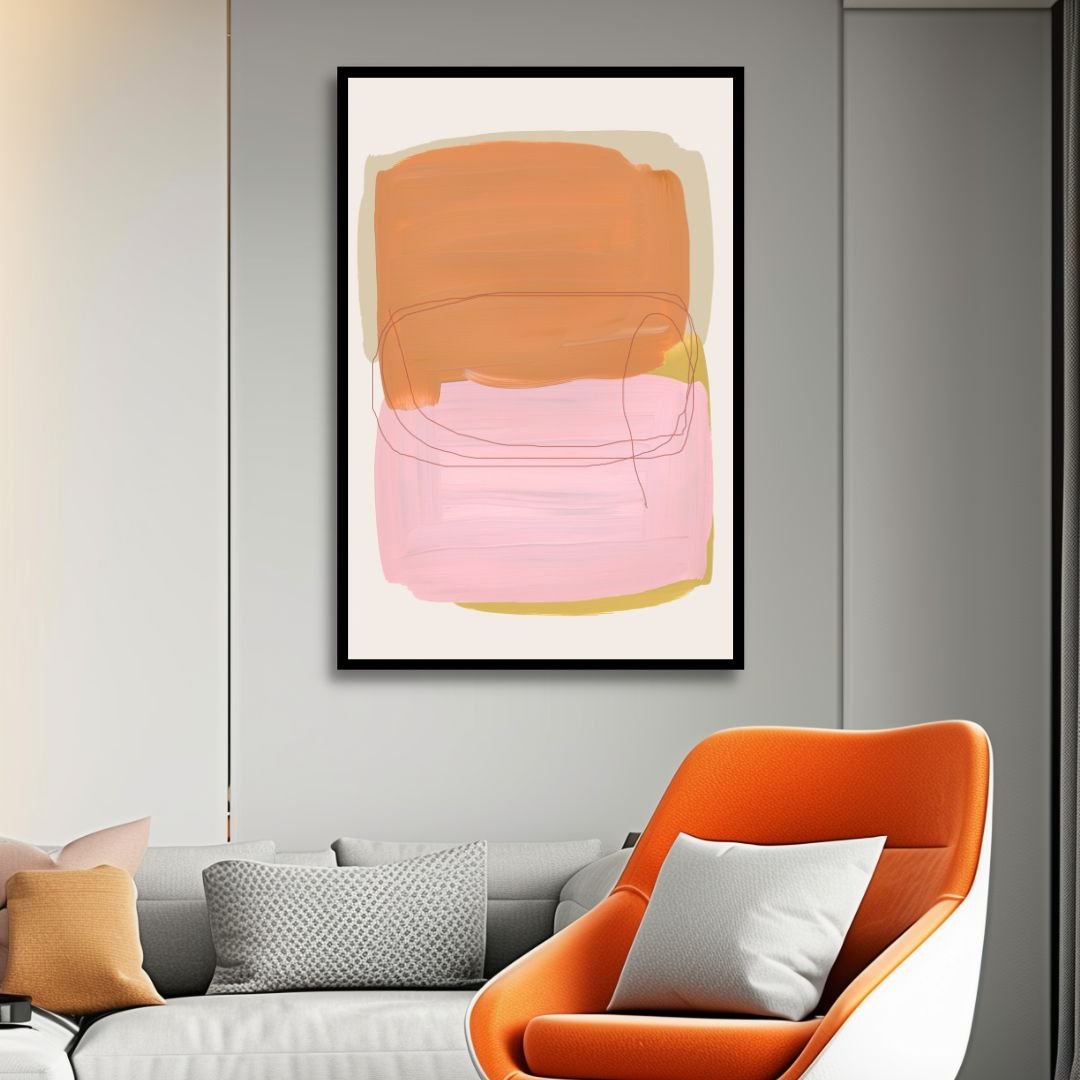 Abstract Oil Painting with Peach, Gray and Beige Brush Strokes for Modern Decor