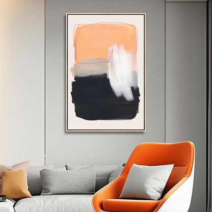 Abstract Oil Painting with Peach, Gray and Beige Brush Strokes for Modern Decor