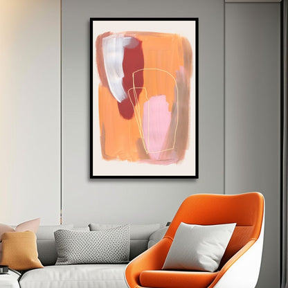 Abstract Oil Painting with Peach, Gray and Beige Brush Strokes for Modern Decor