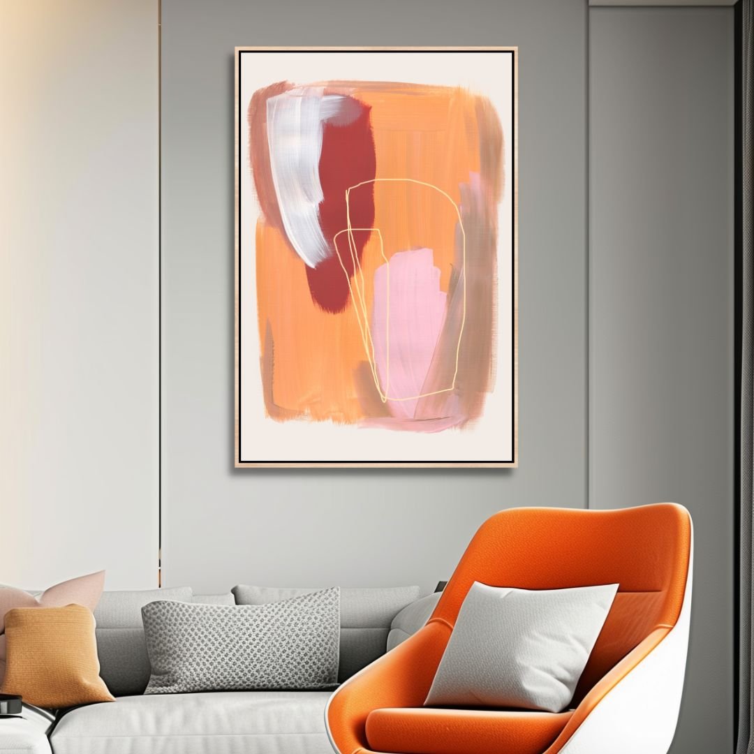 Abstract Oil Painting with Peach, Gray and Beige Brush Strokes for Modern Decor