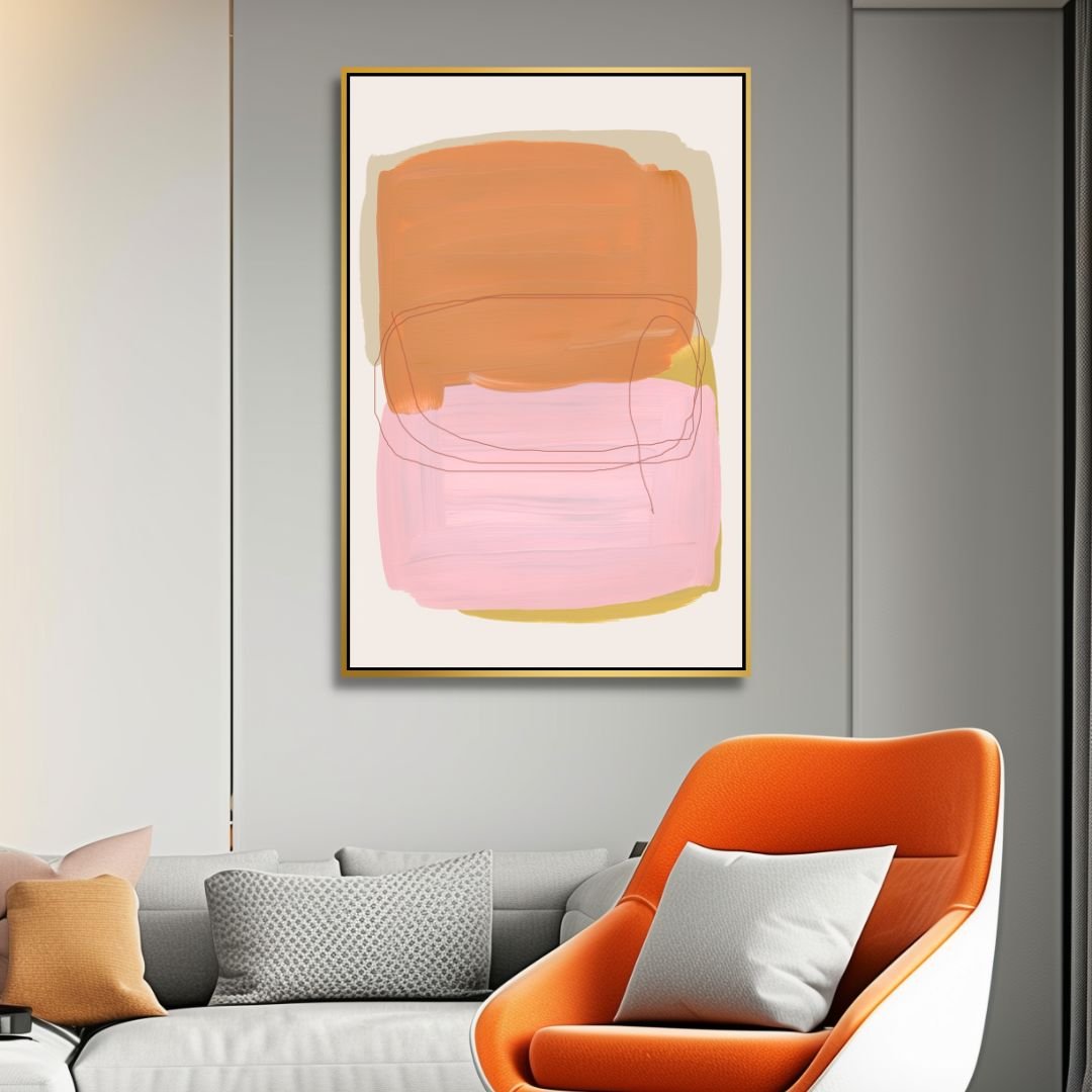 Abstract Oil Painting with Peach, Gray and Beige Brush Strokes for Modern Decor