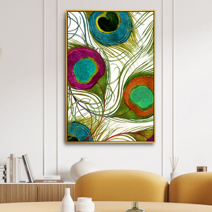 Vibrant Peacock Feathers Abstract Oil Painting for Decorative Home Art