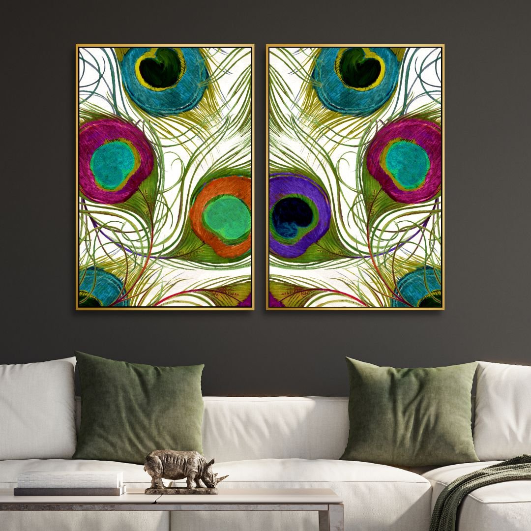 Vibrant Peacock Feathers Abstract Oil Painting for Decorative Home Art